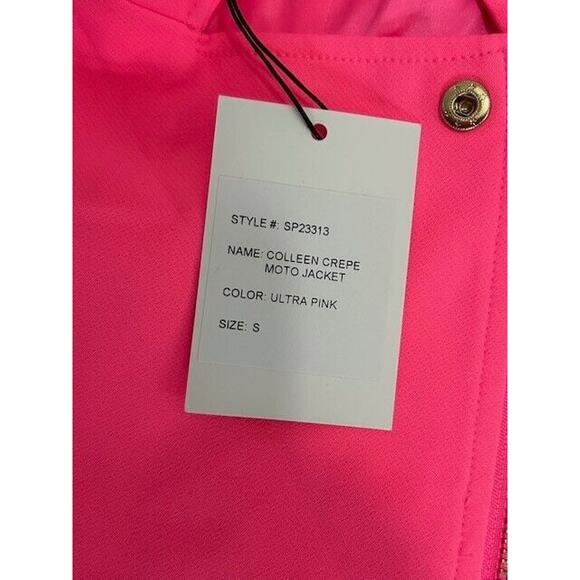 Generation Love Colleen Crepe Moto Jacket Ruched Sleeves Zip Up Ultra Pink S NEW - Picture 8 of 10
